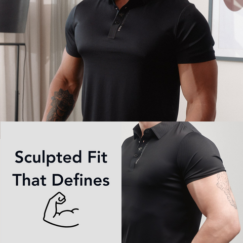 Contours the chest and arms with a sharp cut that stays soft and flexible.